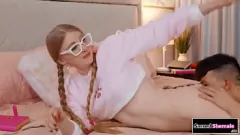 Play Nerdy tgirl Janelle Fennec gets her tight pussy and ass pounded bareback in this hardcore shemale porn