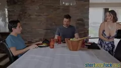 Play Brunette Milf with Big Tits and High Heels Dominates Little Guy in Doggystyle Before Intense Blowjob